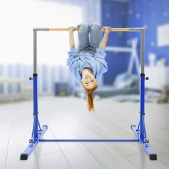 Gymnastik Turnreck faltbar, Blau, Gymnastikstange für Kinder, Reckstange höhenverstellbar 95,5-150 cm Hauki