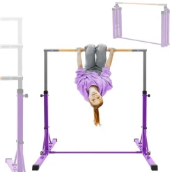 Gymnastik Turnreck faltbar, Lila, Gymnastikstange für Kinder, Reckstange höhenverstellbar 95,5-150 cm Hauki
