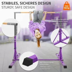 Gymnastik Turnreck faltbar, Lila, Gymnastikstange für Kinder, Reckstange höhenverstellbar 95,5-150 cm Hauki