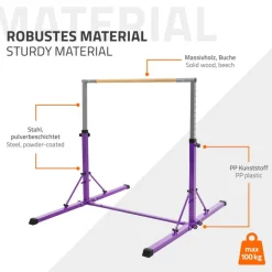 Gymnastik Turnreck faltbar, Lila, Gymnastikstange für Kinder, Reckstange höhenverstellbar 95,5-150 cm Hauki