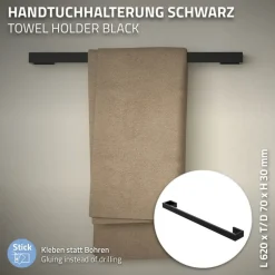 Handtuchhalter selbstklebend ohne Bohren 62 cm Schwarz aus Stahl ML-Design