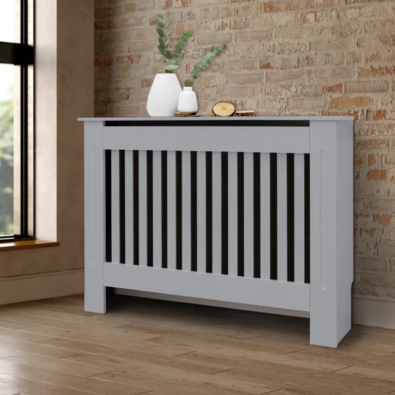 Heizkörperverkleidung 112x19x82 cm Landhaus Grau aus MDF ML-Design