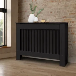 Heizkörperverkleidung 112x19x82 cm Landhaus Schwarz aus MDF