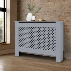 Heizkörperverkleidung 112x19x82 cm Raute Grau aus MDF ML-Design