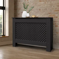 Heizkörperverkleidung 112x19x82 cm Raute Schwarz aus MDF