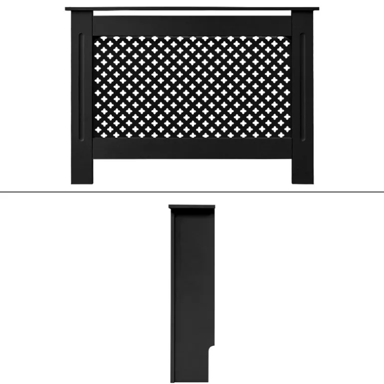 Heizkörperverkleidung 112x19x82 cm Raute Schwarz aus MDF