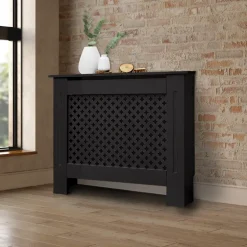 Heizkörperverkleidung 78x19x82 cm Raute Schwarz aus MDF
