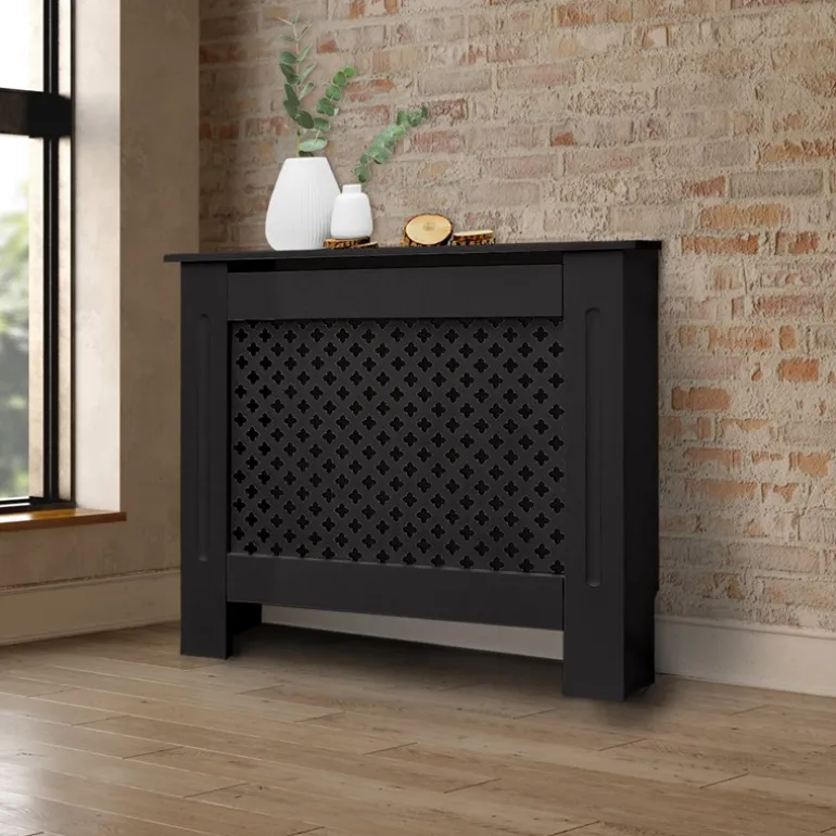 Heizkörperverkleidung 78x19x82 cm Raute Schwarz aus MDF