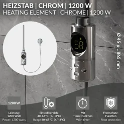 Heizstab 1200W Chrome mit Thermostat und LCD Bildschirm LuxeBath