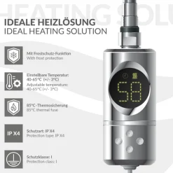 Heizstab 300W Chrome mit Thermostat und LCD Bildschirm LuxeBath