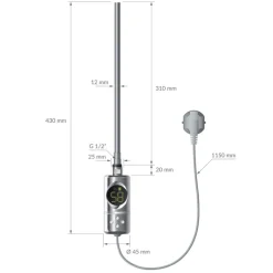 Heizstab 300W Chrome mit Thermostat und LCD Bildschirm LuxeBath
