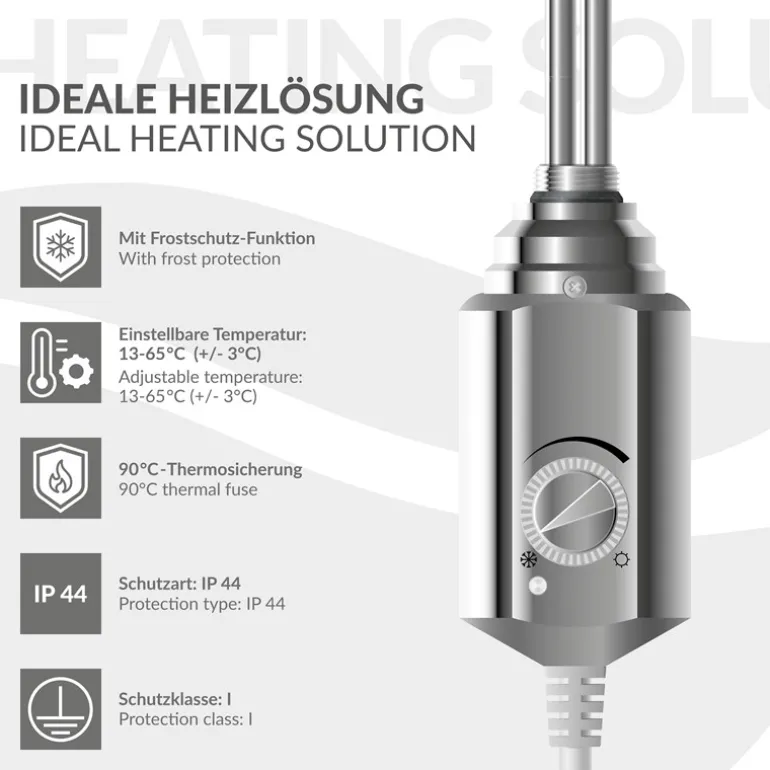 Heizstab 900W Chrome mit Thermostat für Badheizkörper LuxeBath