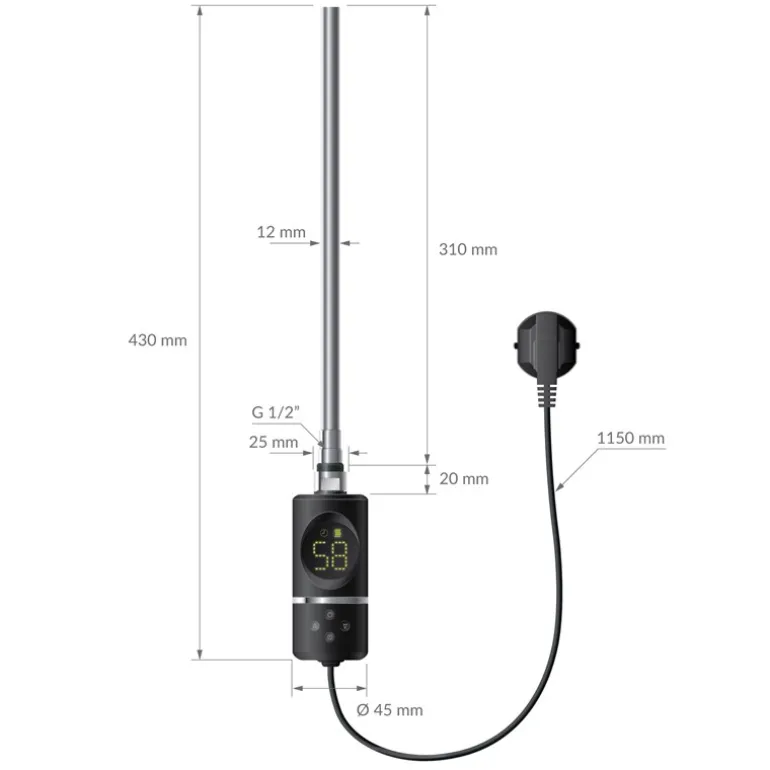 Heizstab 300W Schwarz mit Thermostat und LCD Bildschirm LuxeBath