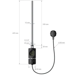 Heizstab 600W Schwarz mit Thermostat und LCD Bildschirm LuxeBath