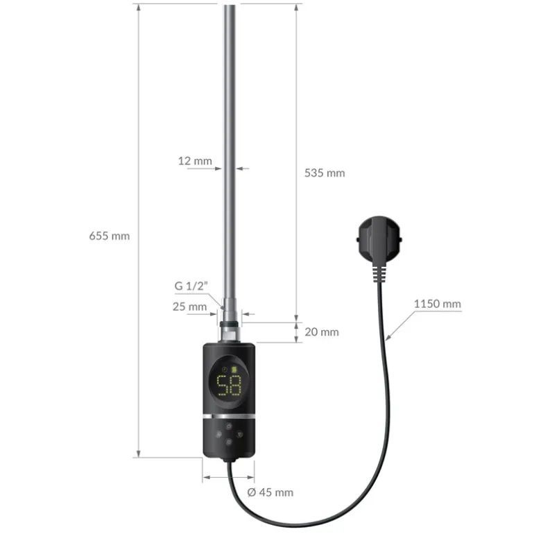 Heizstab 600W Schwarz mit Thermostat und LCD Bildschirm LuxeBath
