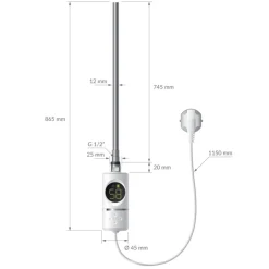 Heizstab 1200W Weiß mit Thermostat und LCD Bildschirm LuxeBath