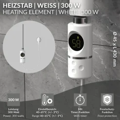 Heizstab 300W Weiß mit Thermostat und LCD Bildschirm LuxeBath