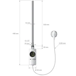 Heizstab 300W Weiß mit Thermostat und LCD Bildschirm LuxeBath