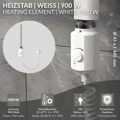 Heizstab 600W Weiß mit Thermostat für Badheizkörper LuxeBath