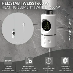 Heizstab 600W Weiß mit Thermostat und LCD Bildschirm LuxeBath