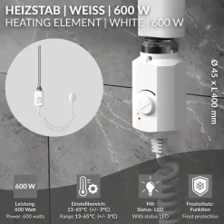 Heizstab 900W Weiß mit Thermostat für Badheizkörper LuxeBath
