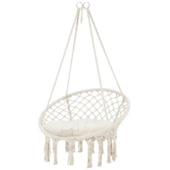 Hängesessel mit Gestell Ø 80cm Beige aus Baumwolle bis 120 kg ML-Design