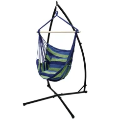 Hängesessel mit Gestell und Kissen Blau/Grün aus Baumwolle belastbar bis 120 kg