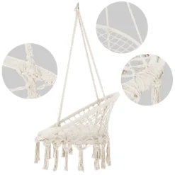 Hängesessel mit Sitzkissen Beige aus Baumwolle ML-Design