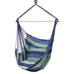 Hängesessel mit zwei Kissen 90x120x60 cm Blau/Grün aus Baumwolle belastbar bis 120 kg