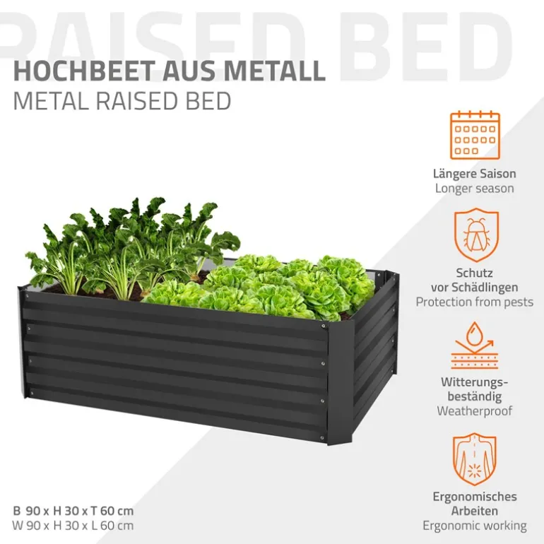Hochbeet 90x60x30 cm Anthrazit aus Metall ML-Design