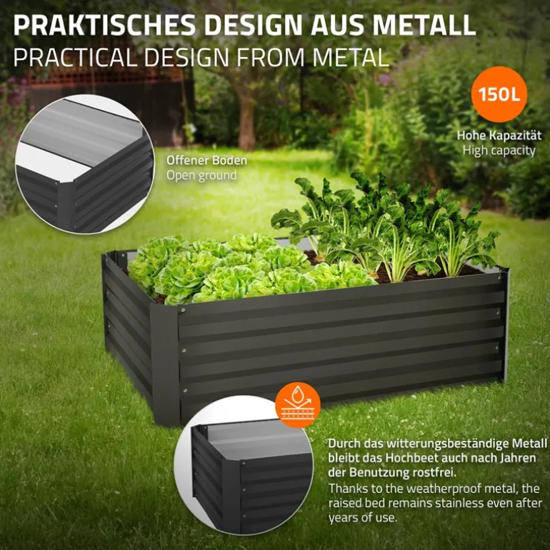 Hochbeet 90x60x30 cm Anthrazit aus Metall ML-Design