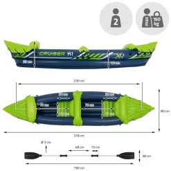 Kajak Cruiser X1 mit Alu-Doppelpaddel 318x80x55 cm Grün/Weiß/Blau aus Kunststoff