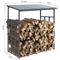 Kaminholzregal aus Stahl mit Dach für mehr als 2 Raummeter Holz 1,85 Meter hoch