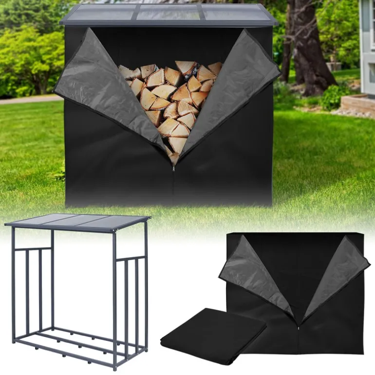 Kaminholzregal mit Abdeckung 143x70x145 cm Anthrazit aus Stahl ML-Design