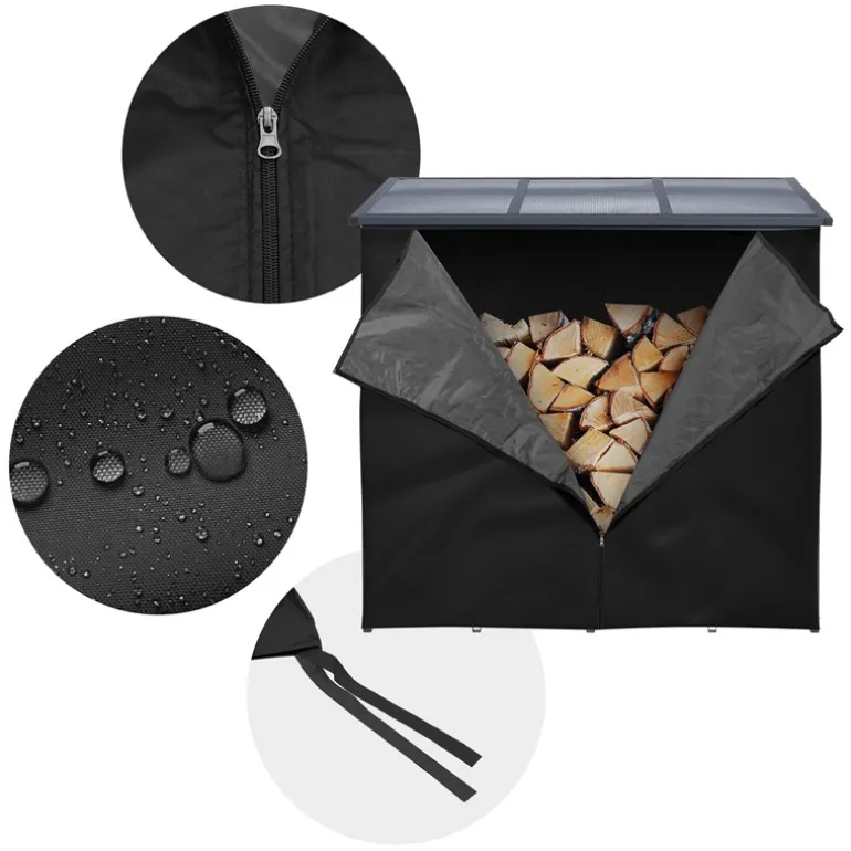 Kaminholzregal mit Abdeckung 143x70x145 cm Anthrazit aus Stahl ML-Design