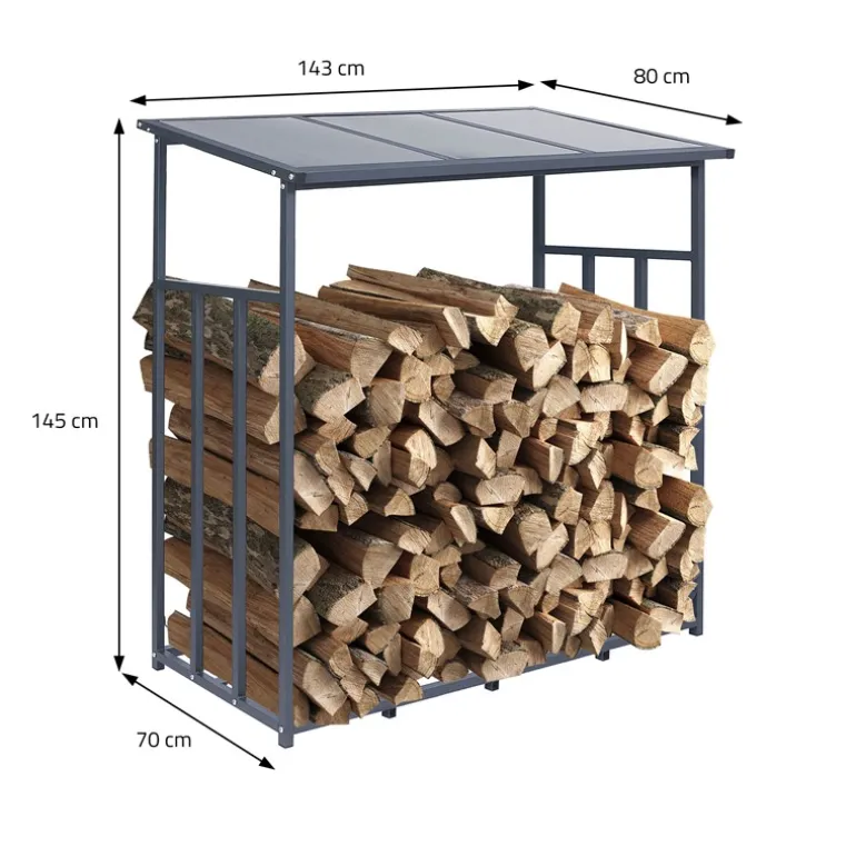 Kaminholzregal mit Abdeckung 143x70x145 cm Anthrazit aus Stahl ML-Design