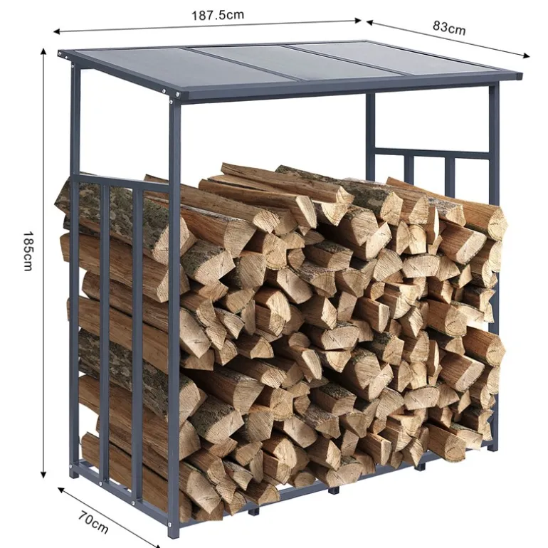 Kaminholzregal mit Abdeckung 187,5x70x185 cm Anthrazit aus Stahl ML-Design