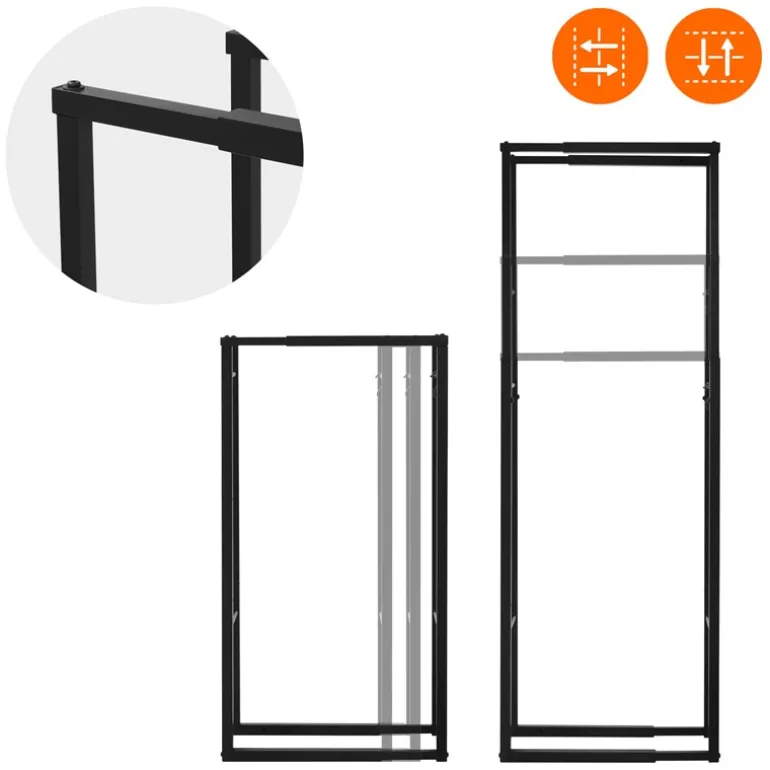 Kaminholzregal verstellbar 40-65x100,5-150,5x25 cm Schwarz aus Metall ML-Design