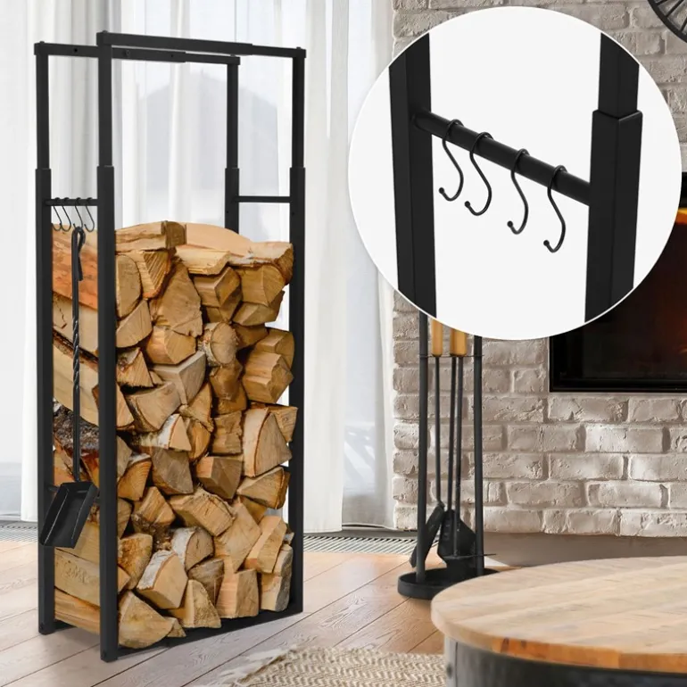 Kaminholzregal verstellbar 40-65x100,5-150,5x25 cm Schwarz aus Metall ML-Design