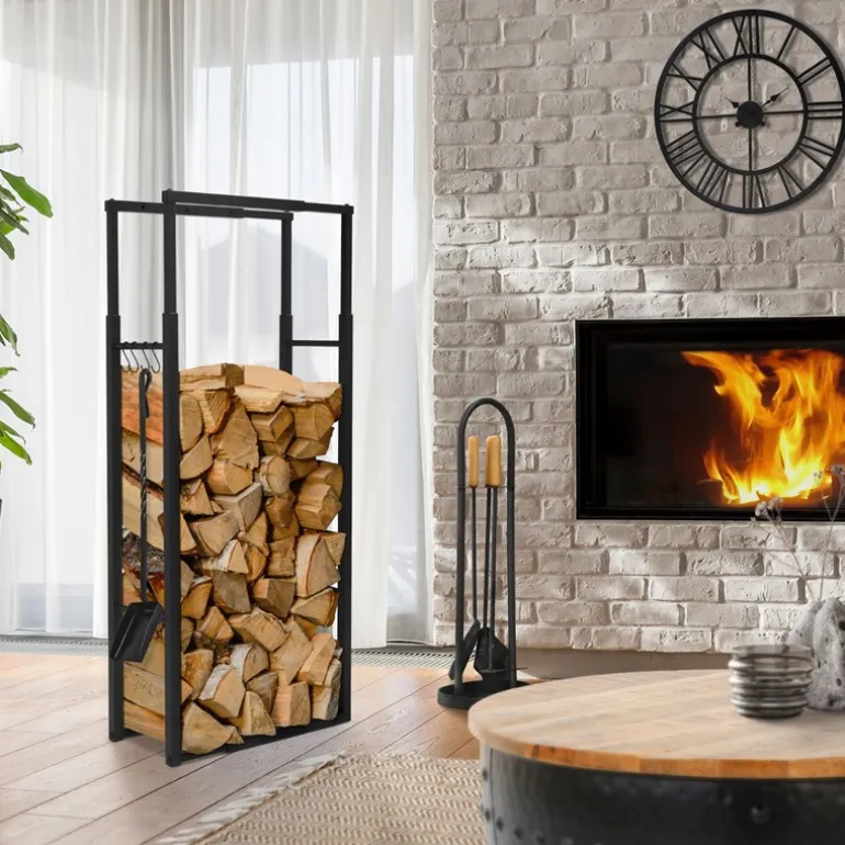 Kaminholzregal verstellbar 40-65x100,5-150,5x25 cm Schwarz aus Metall ML-Design