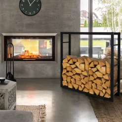 Kaminholzregal 100x25x100 cm Schwarz aus Metall ML-Design