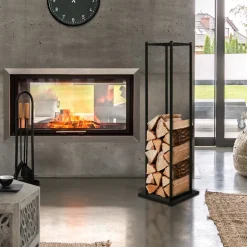 Kaminholzregal 33x33x115 cm Schwarz aus Metall ML-Design