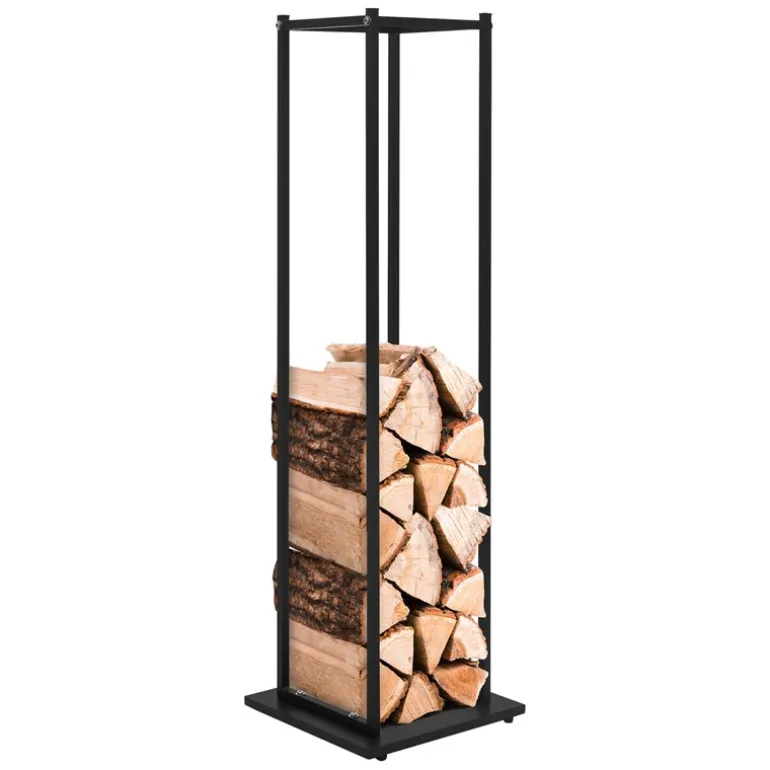 Kaminholzregal 33x33x115 cm Schwarz aus Metall ML-Design