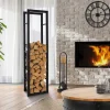Kaminholzregal 40x150x25 cm Schwarz aus Metall ML-Design