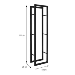 Kaminholzregal 40x150x25 cm Schwarz aus Metall ML-Design