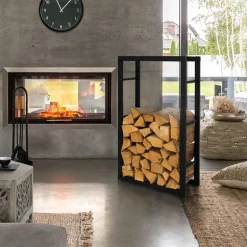 Kaminholzregal 60x100x25 cm Schwarz aus Metall ML-Design