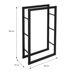 Kaminholzregal 60x100x25 cm Schwarz aus Metall ML-Design