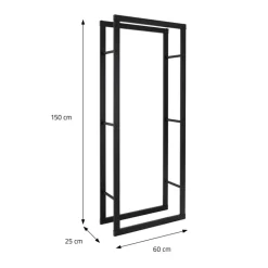 Kaminholzregal 60x25x150 cm Schwarz aus Metall ML-Design