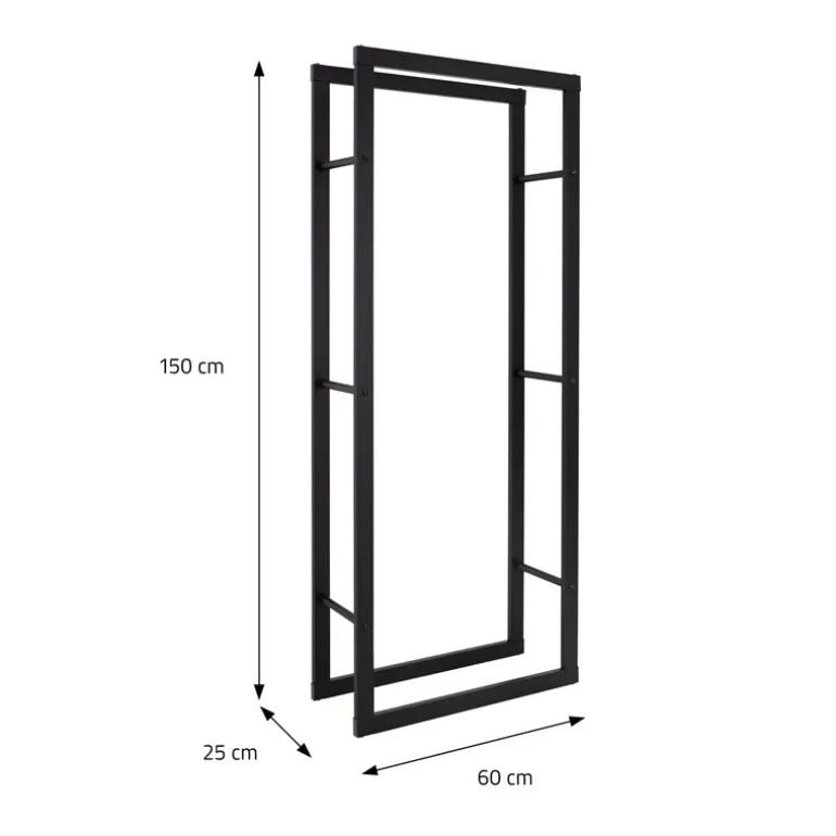 Kaminholzregal 60x25x150 cm Schwarz aus Metall ML-Design