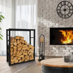 Kaminholzregal 80x25x100 cm Schwarz aus Metall ML-Design